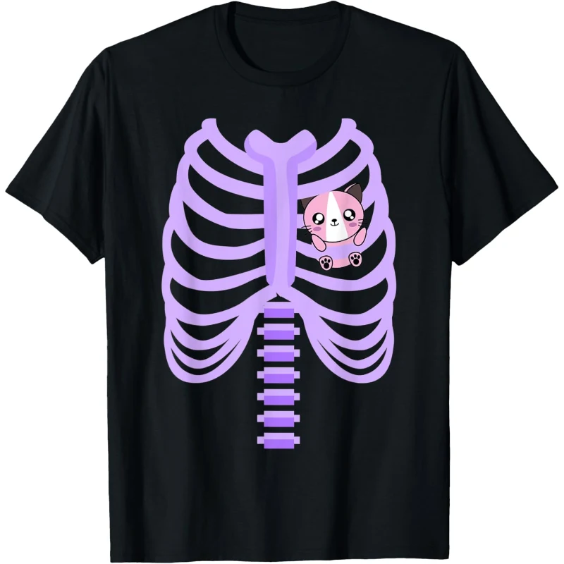Rib Cage with Kawaii Cat in The Chest Cat Lovers Pastel Goth Tee Gift for Lovers