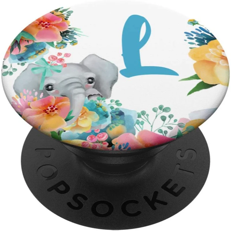 Pretty Elephant Baby With Flowers Monogram Initial Letter L PopSocket Gift for Mom