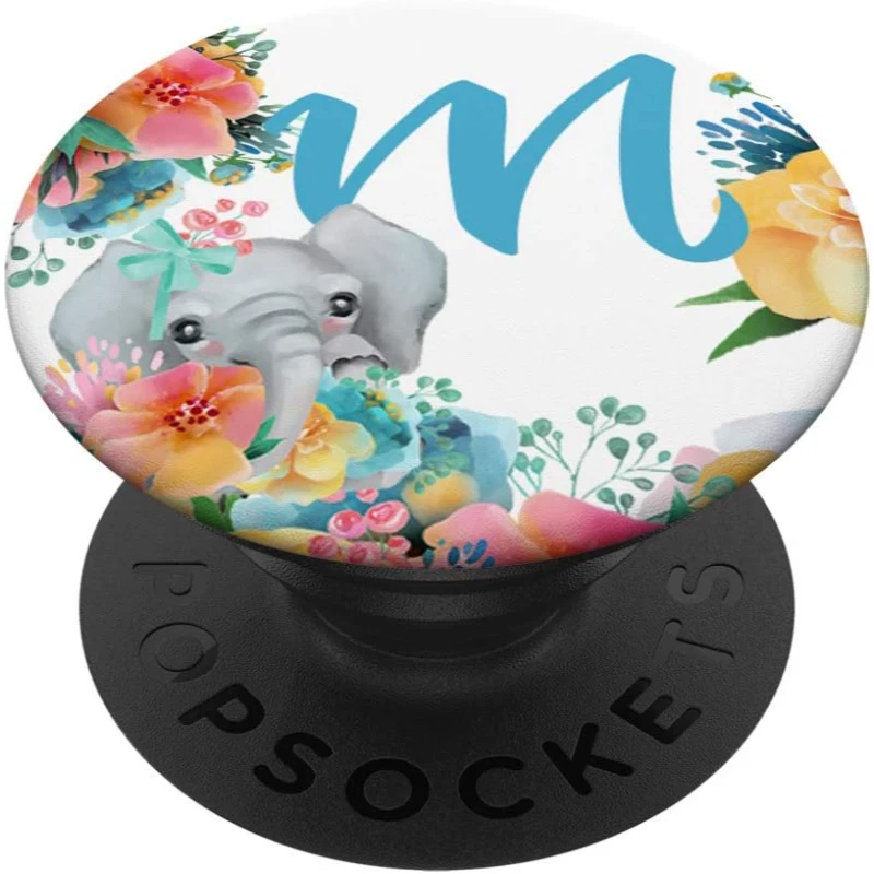 Pretty Elephant Baby With Flowers Initial Letter M PopSocket Gift for Mom