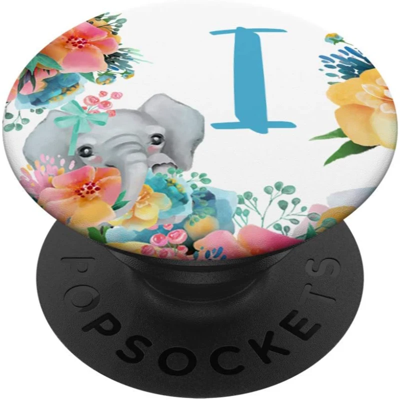 Pretty Elephant Baby With Flowers Monogram Initial Letter I PopSocket Gift for Mom
