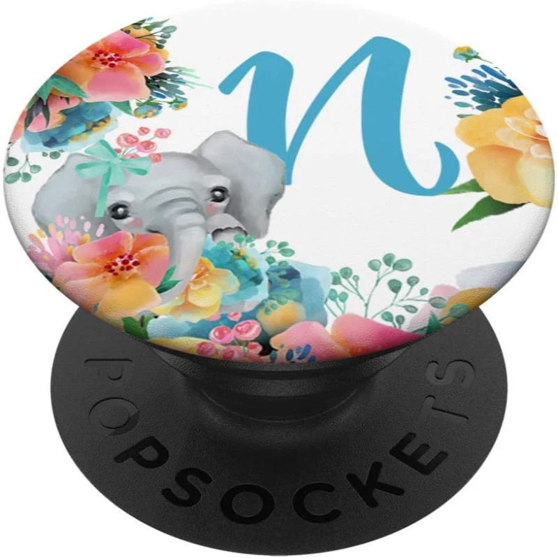 Pretty Elephant Baby With Flowers Monogram Initial Letter N PopSocket Gift for Mom