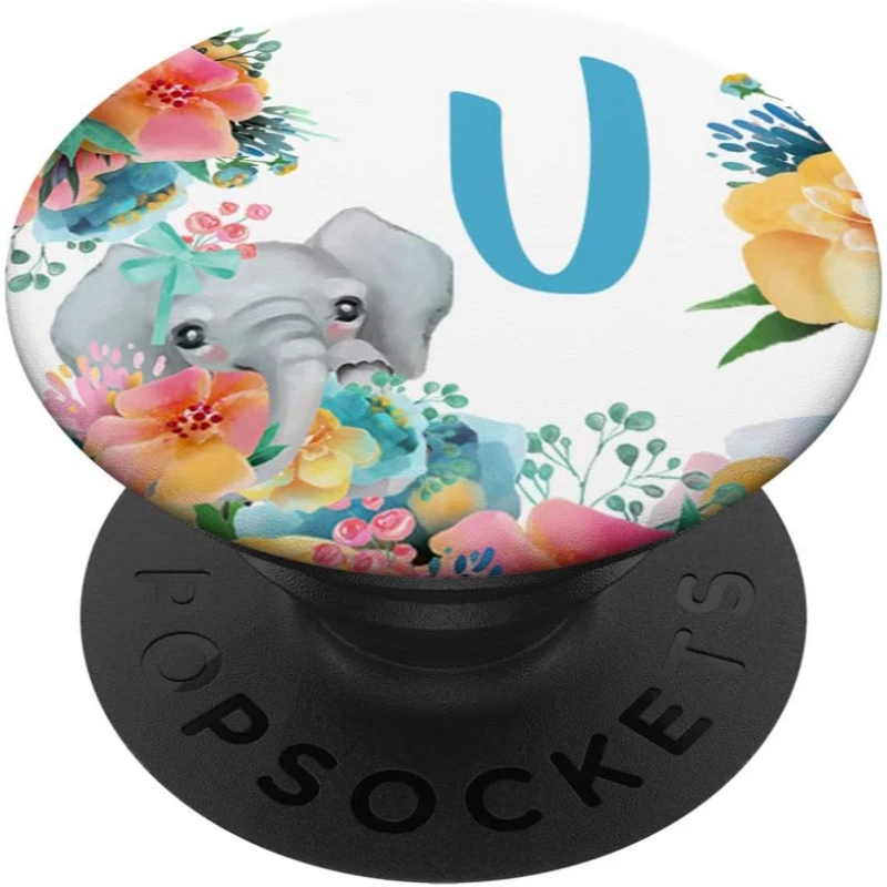 Pretty Elephant Baby With Flowers Monogram Initial Letter V PopSocket Gift for Mom