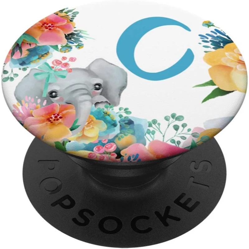 Pretty Elephant Baby With Flowers Monogram Initial Letter C PopSocket Gift for Mom