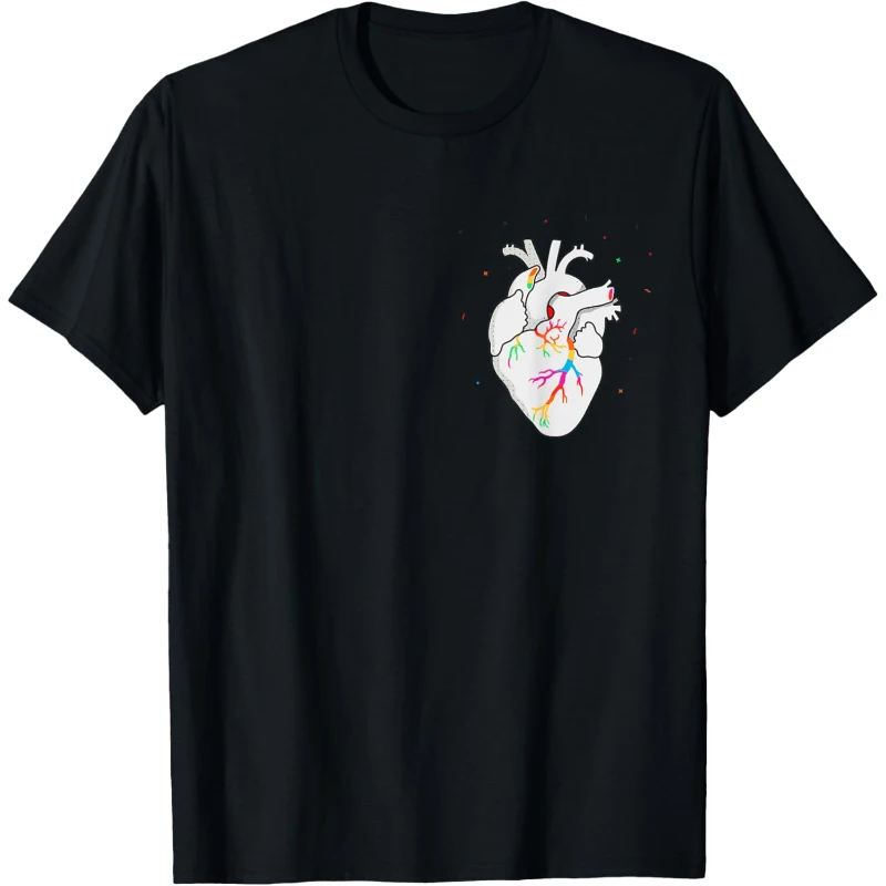 Rainbow Pride LGBT Anatomical Heart in Chest Pocket Funny Tee Pride Gift