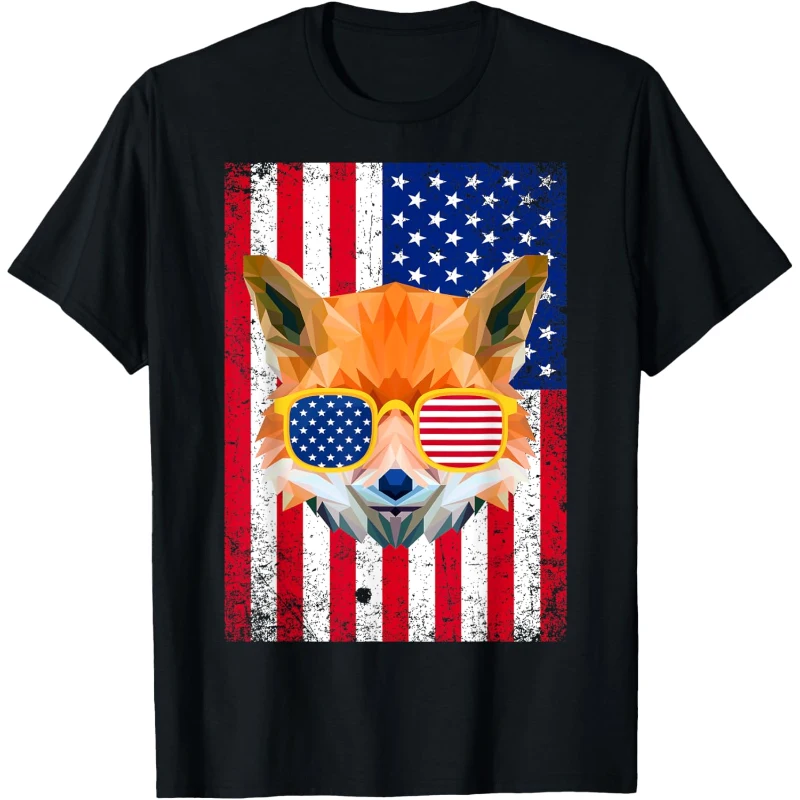 Patriotic Fox 4th of July Sunglasses USA American Flag Tee Gift for Lovers