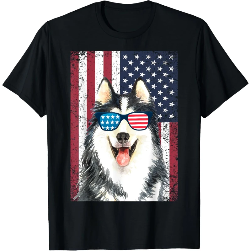 Patriotic Siberian Husky Dog 4th of July USA American Flag Tee Gift for Lovers
