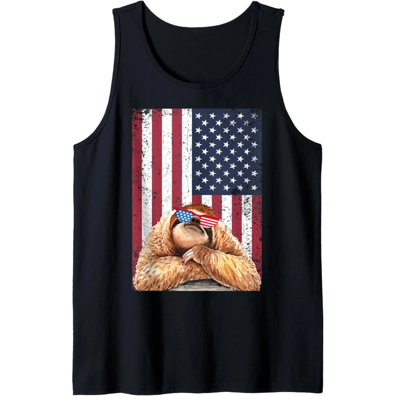 Patriotic Sloth 4th of July Sunglasses USA American Flag Tank Top Gift for Lovers