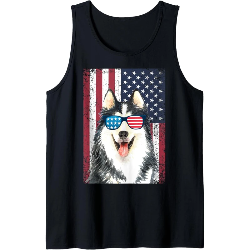 Patriotic Siberian Husky Dog 4th of July USA American Flag Tank Top Gift for Lovers