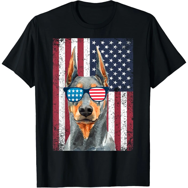 Patriotic Doberman Pinscher 4th of July USA American Flag Tee Gift for Lovers