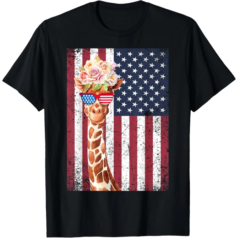 Patriotic Giraffe 4th of July Sunglasses USA American Flag Tee Gift for Lovers