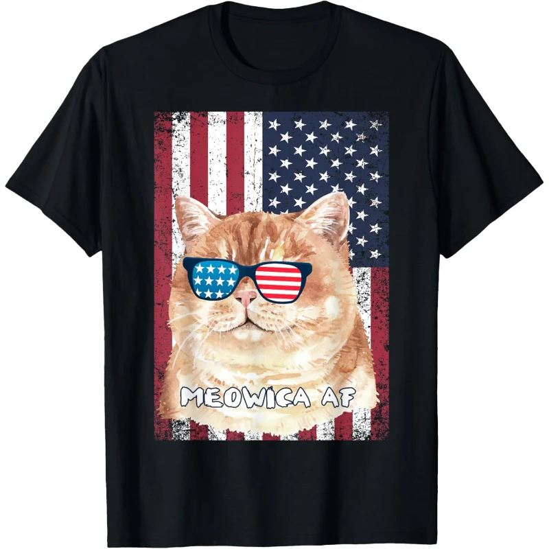 Patriotic Cat Meowica AF 4th of July USA American Flag Tee Gift for Lovers