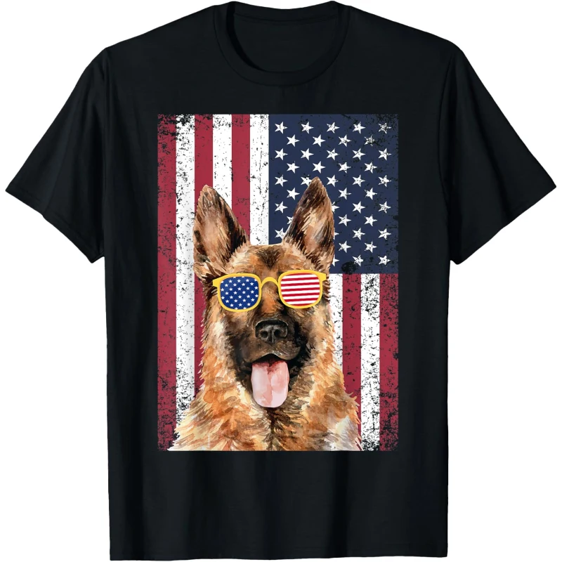 Patriotic German Shepherd Dog 4th of July USA American Flag Tee Gift for Lovers