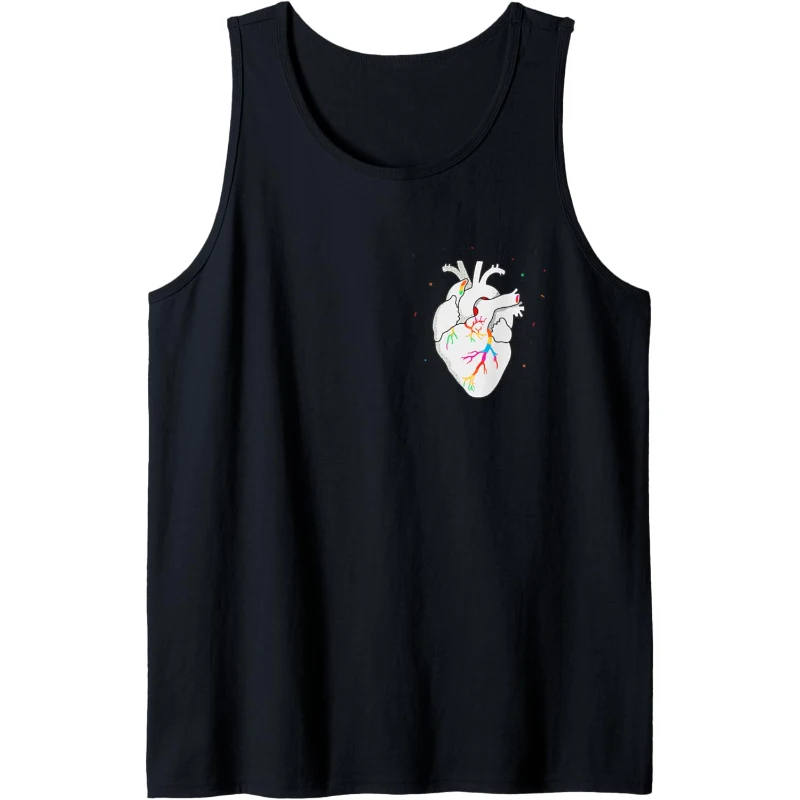 Rainbow Pride LGBT Anatomical Heart in Chest Pocket Funny Tank Top Pride Gift
