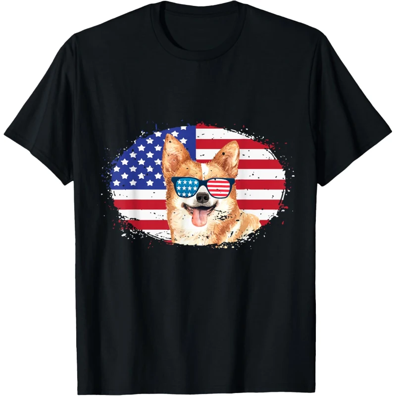 Patriotic Corgi Dog 4th of July Sunglasses USA Grunge Flag Tee Gift for Lovers
