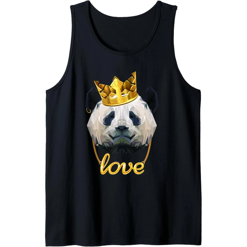 Panda Bear Gangster Golden Crown King with Love Chain Funny Gangsta Animals Tank Top