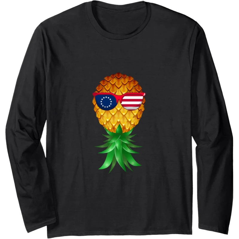 Swinger Upside Down Pineapple with Betsy Ross Flag Glasses Long Sleeve Tee