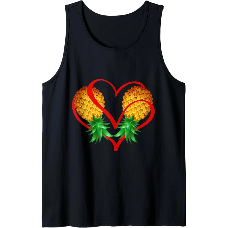 Couple Swinger Upside Down Pineapple with Red Heart Tank Top | Valentine's Day Gift