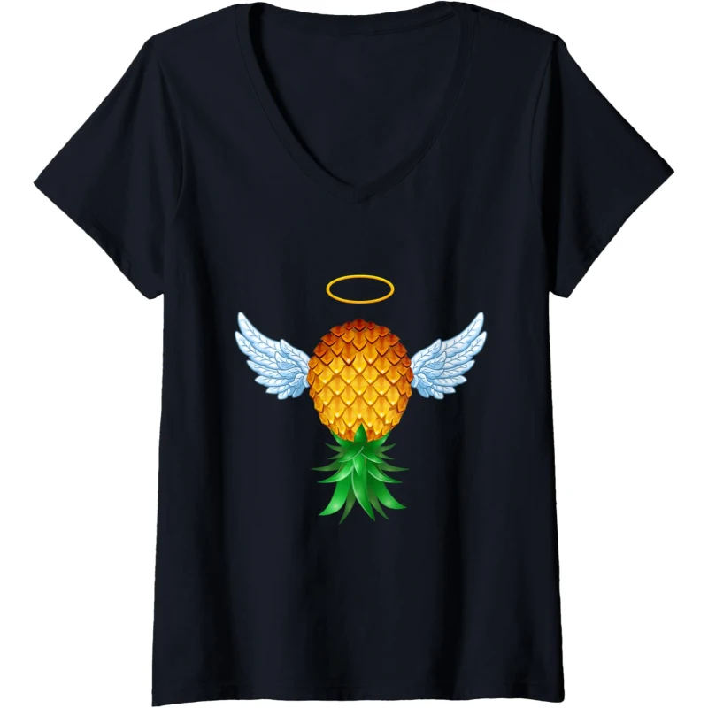Cute Swinger Upside Down Pineapple Angel Wings Halloween V-Neck Tee | Halloween Gift