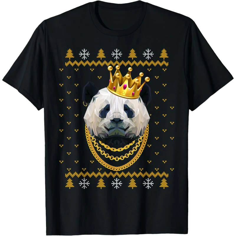 Panda Bear Gangster Golden Crown King Ugly Pattern Tee | Christmas Gift for Music Lovers
