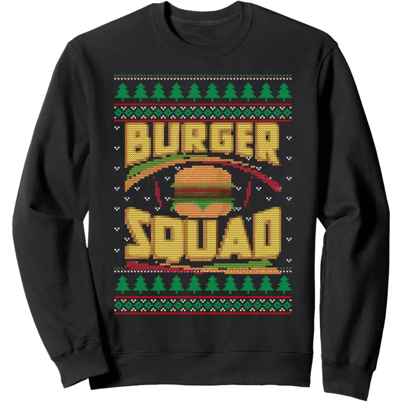 Burger Squad Cheeseburger Foodie Lover Team Ugly Pattern Sweatshirt | Christmas Gift