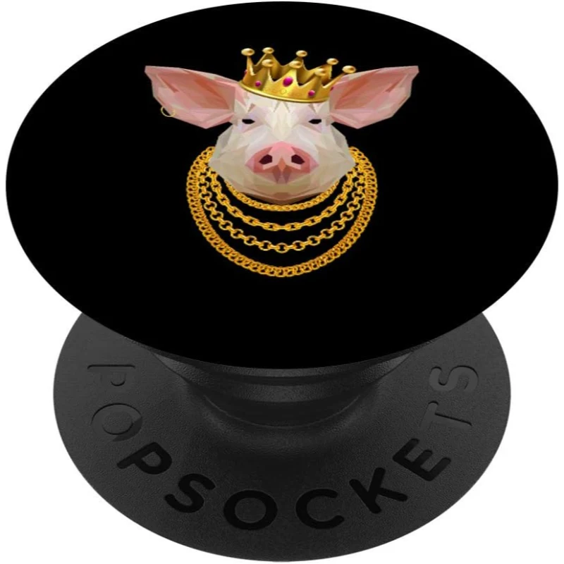 Pink Pig Gangster Golden Crown King Chain Funny Gangsta Animals Kingdom PopSocket