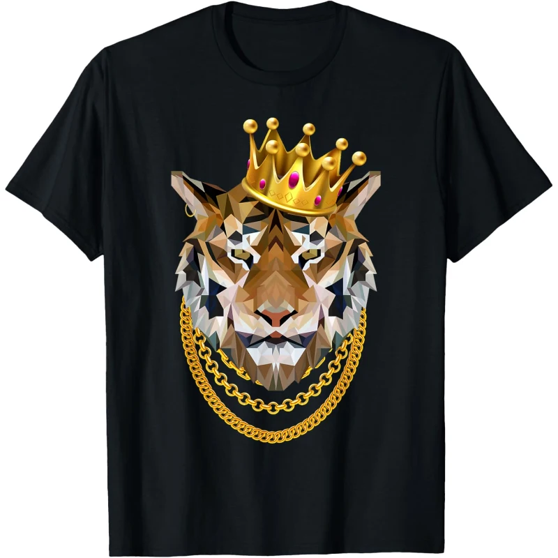 Siberian Tiger Gangster Crown King Chain Funny Gangsta Animals Kingdom Tee