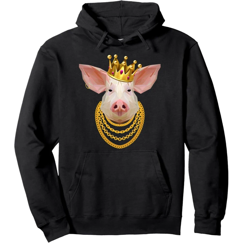 Pink Pig Gangster Golden Crown King Chain Funny Gangsta Animals Kingdom Hoodie