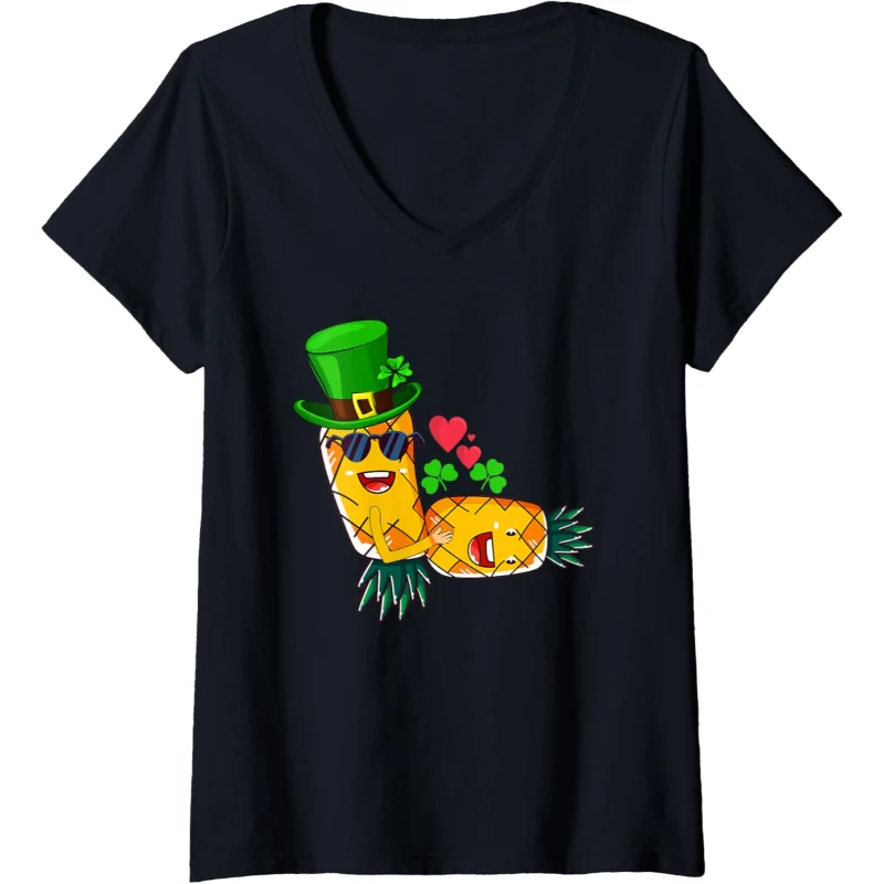 Irish Swinger Upside Down Pineapple Making Love Shamrock Hat V-Neck Tee | St. Patrick