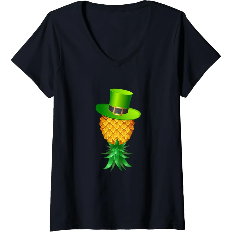 Swinger Upside Down Pineapple wearing Leprechaun Hat Funny V-Neck Tee St. Patrick's Day