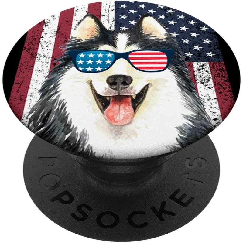 Patriotic Siberian Husky Dog 4th of July USA American Flag PopSocket Gift for Lovers