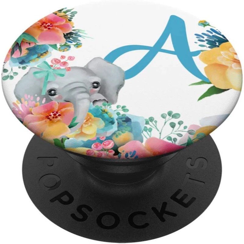 Pretty Elephant Baby With Flowers Monogram Initial Letter A PopSocket Gift for Mom