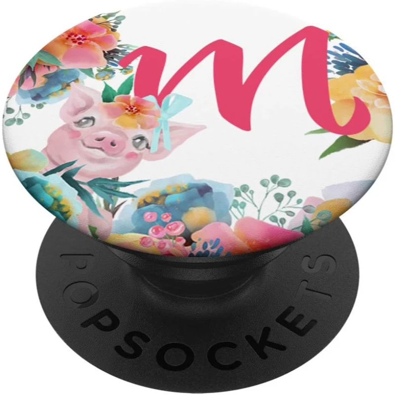 Pretty Pig Flowers Monogram Name Initial Letter M for Girls PopSocket Gift for Lovers