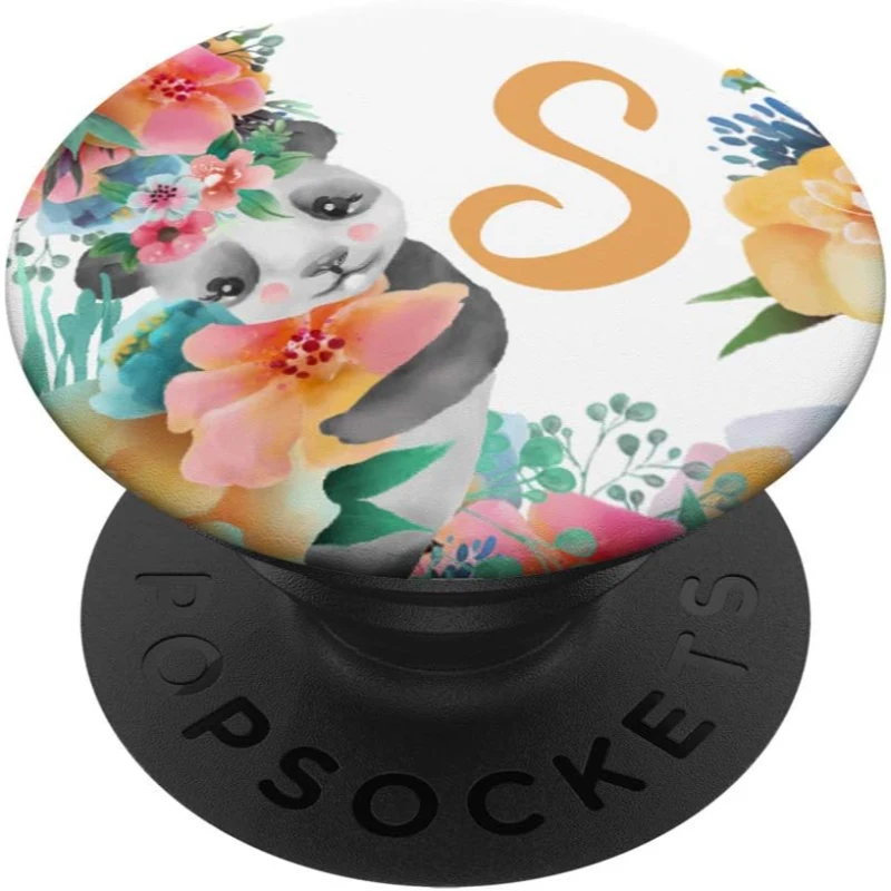 Cute Baby Panda With Flowers Monogram Initial Letter S PopSocket Gift for Mom