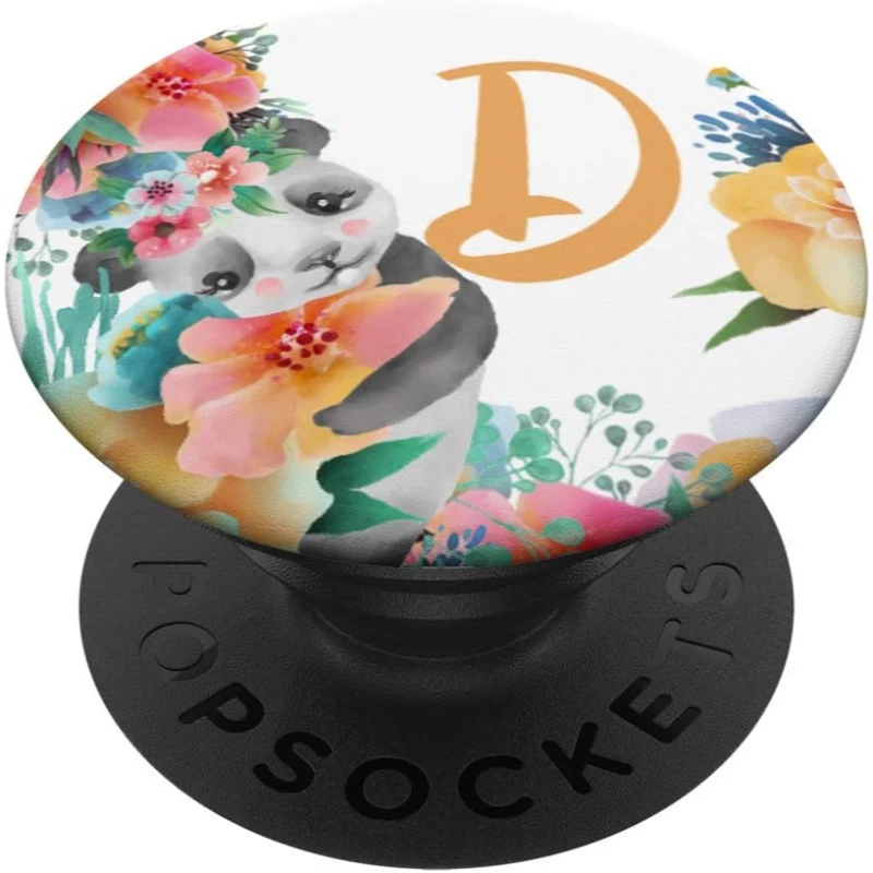 Cute Baby Panda With Flowers Monogram Initial Letter D PopSocket Gift for Mom