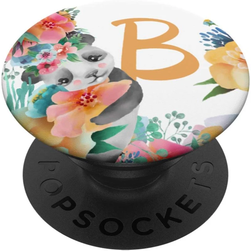 Cute Baby Panda With Flowers Monogram Initial Letter B PopSocket Gift for Mom