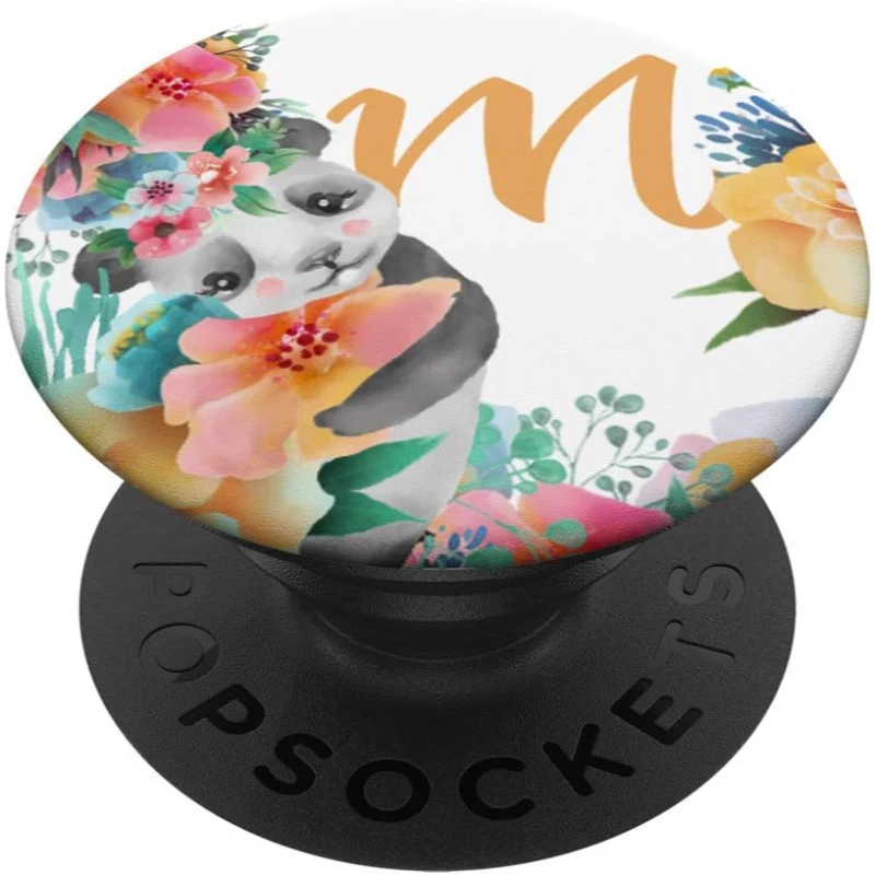 Cute Baby Panda With Flowers Monogram Initial Letter M PopSocket Gift for Mom