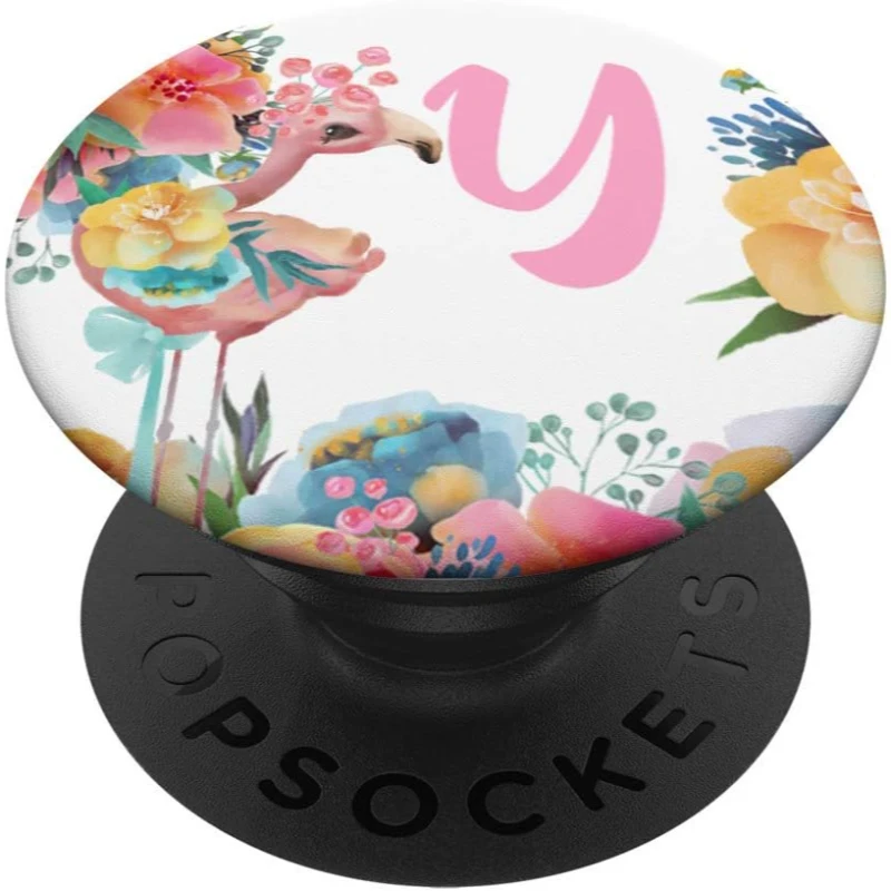 Pretty Flamingo Baby With Flowers Monogram Initial Letter Y PopSocket Gift for Mom