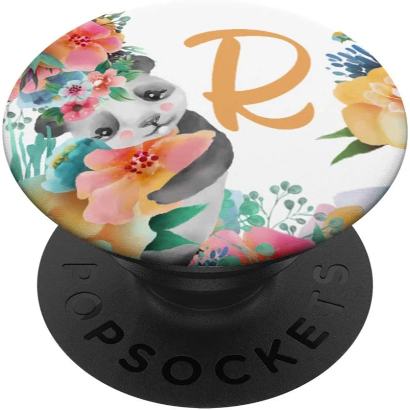 Cute Baby Panda With Flowers Monogram Initial Letter R PopSocket Gift for Mom