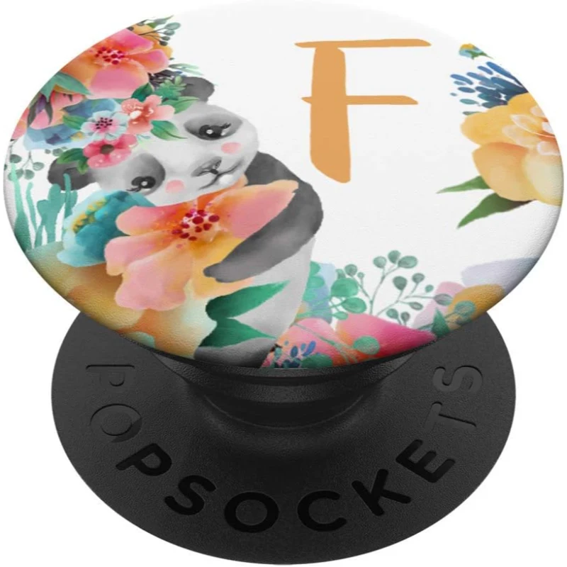 Cute Baby Panda With Flowers Monogram Initial Letter F PopSocket Gift for Mom