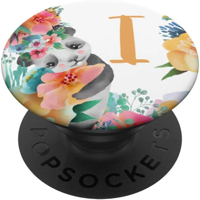 Cute Baby Panda With Flowers Monogram Initial Letter I PopSocket Gift for Mom