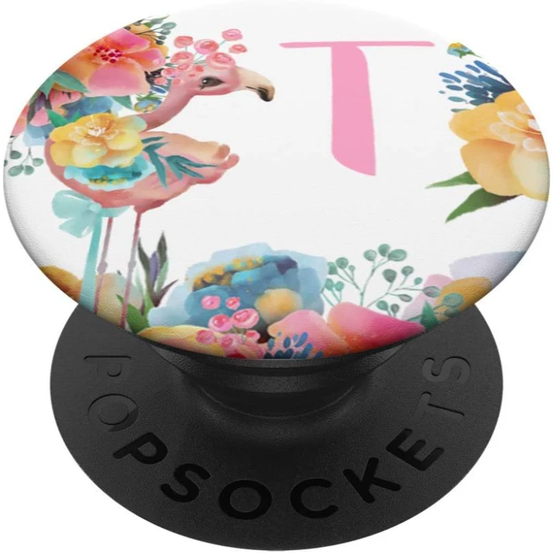Pretty Flamingo Baby With Flowers Monogram Initial Letter T PopSocket Gift for Mom