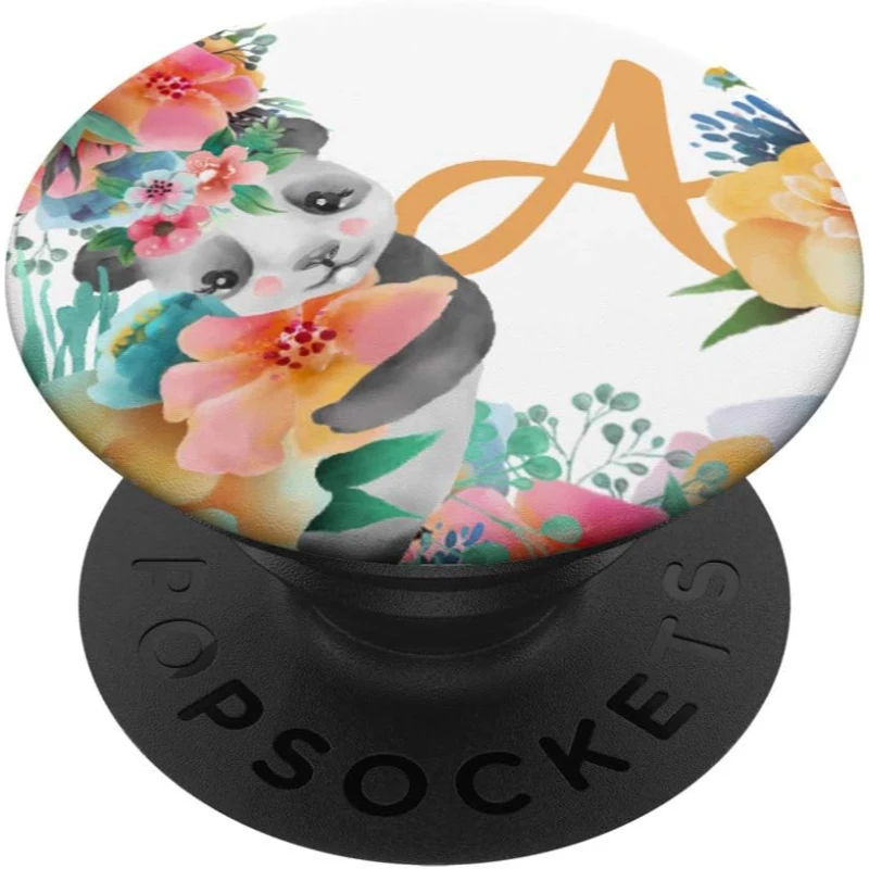 Cute Baby Panda With Flowers Monogram Initial Letter A PopSocket Gift for Mom