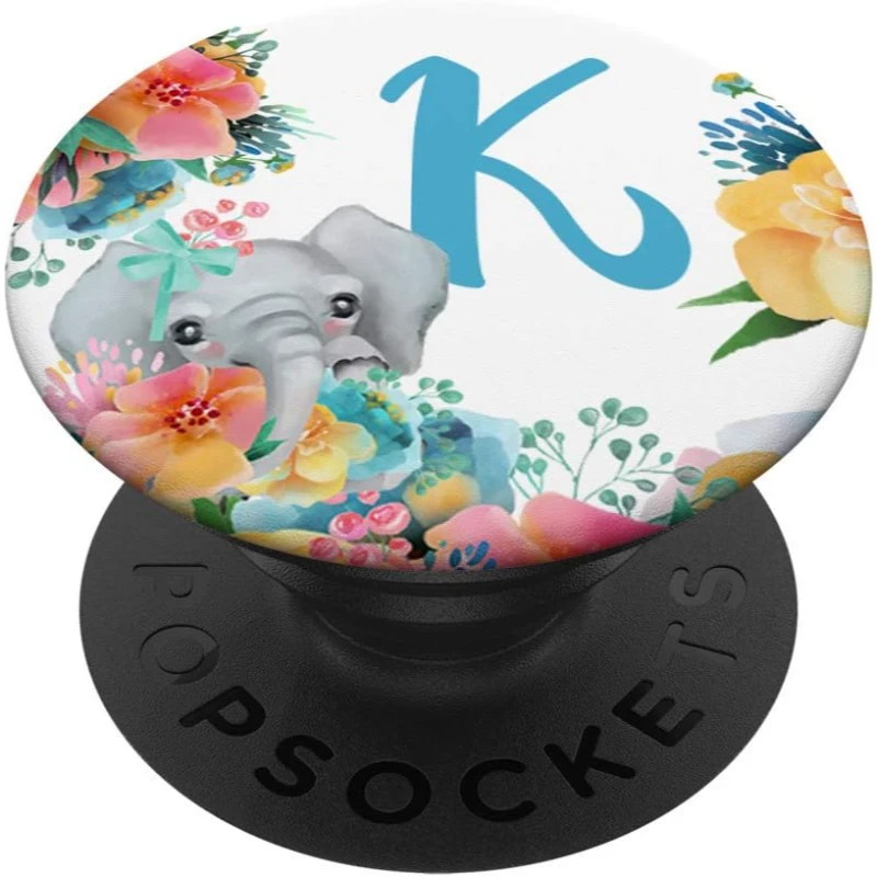 Pretty Elephant Baby With Flowers Monogram Initial Letter K PopSocket Gift for Mom