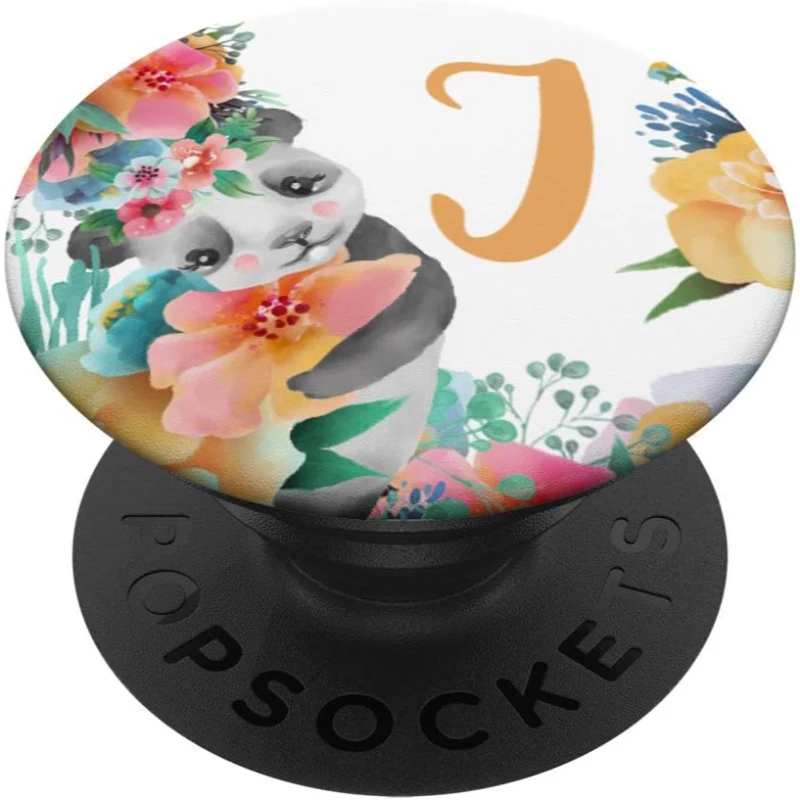 Cute Baby Panda With Flowers Monogram Initial Letter J PopSocket Gift for Mom