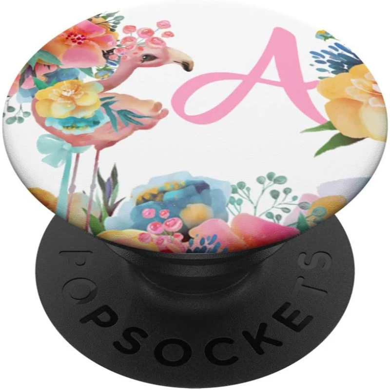 Pretty Flamingo Baby With Flowers Monogram Initial Letter A PopSocket Gift for Mom