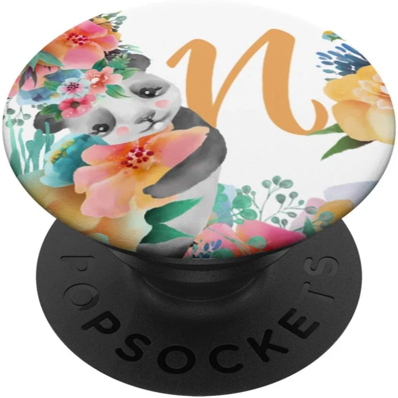 Cute Baby Panda With Flowers Monogram Initial Letter N PopSocket Gift for Mom