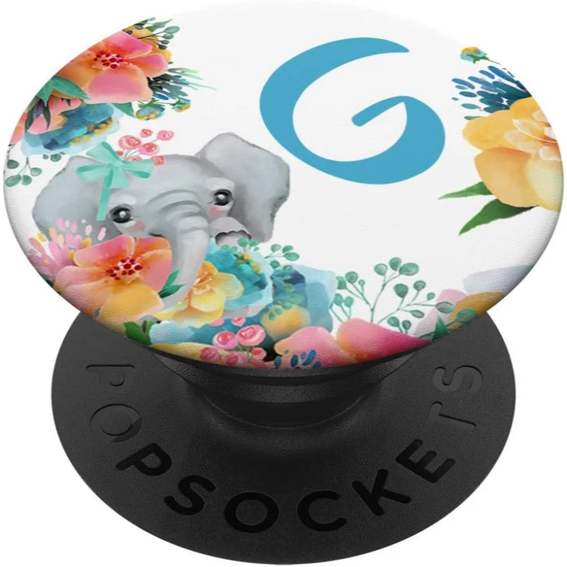 Pretty Elephant Baby With Flowers Monogram Initial Letter G PopSocket Gift for Mom