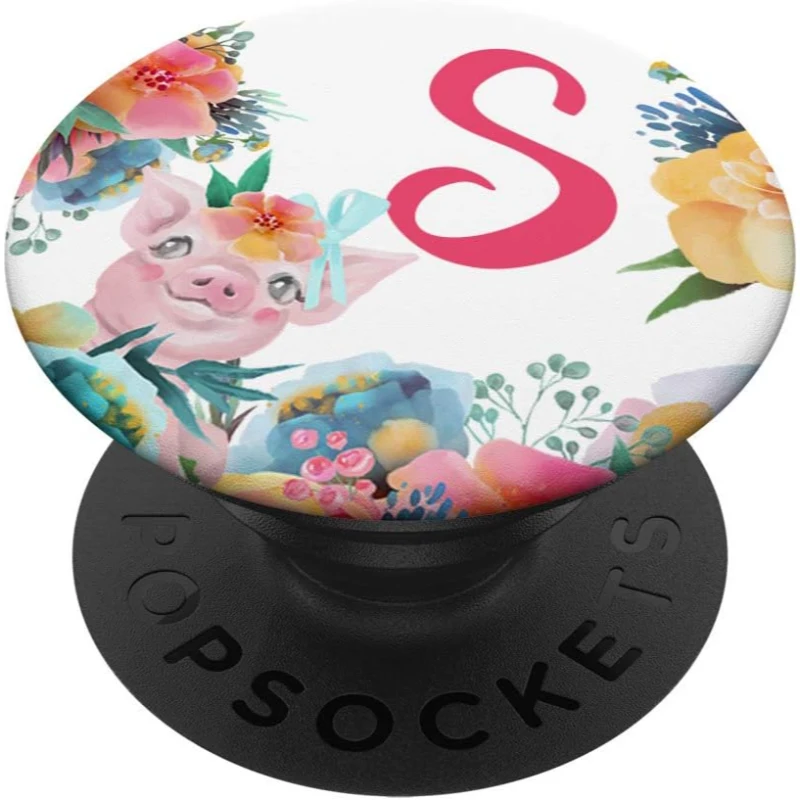 Pretty Pig Flowers Monogram Name Initial Letter S for Girls PopSocket Gift for Lovers