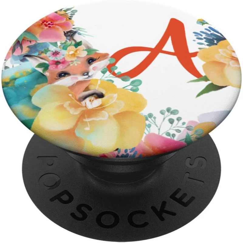 Cute Fox With Flowers Monogram Initial Letter A PopSocket Gift for Mom