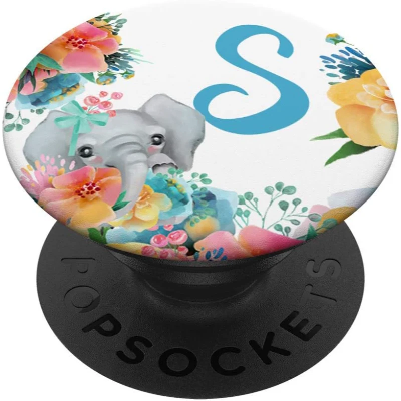 Pretty Elephant Baby With Flowers Monogram Initial Letter S PopSocket Gift for Mom